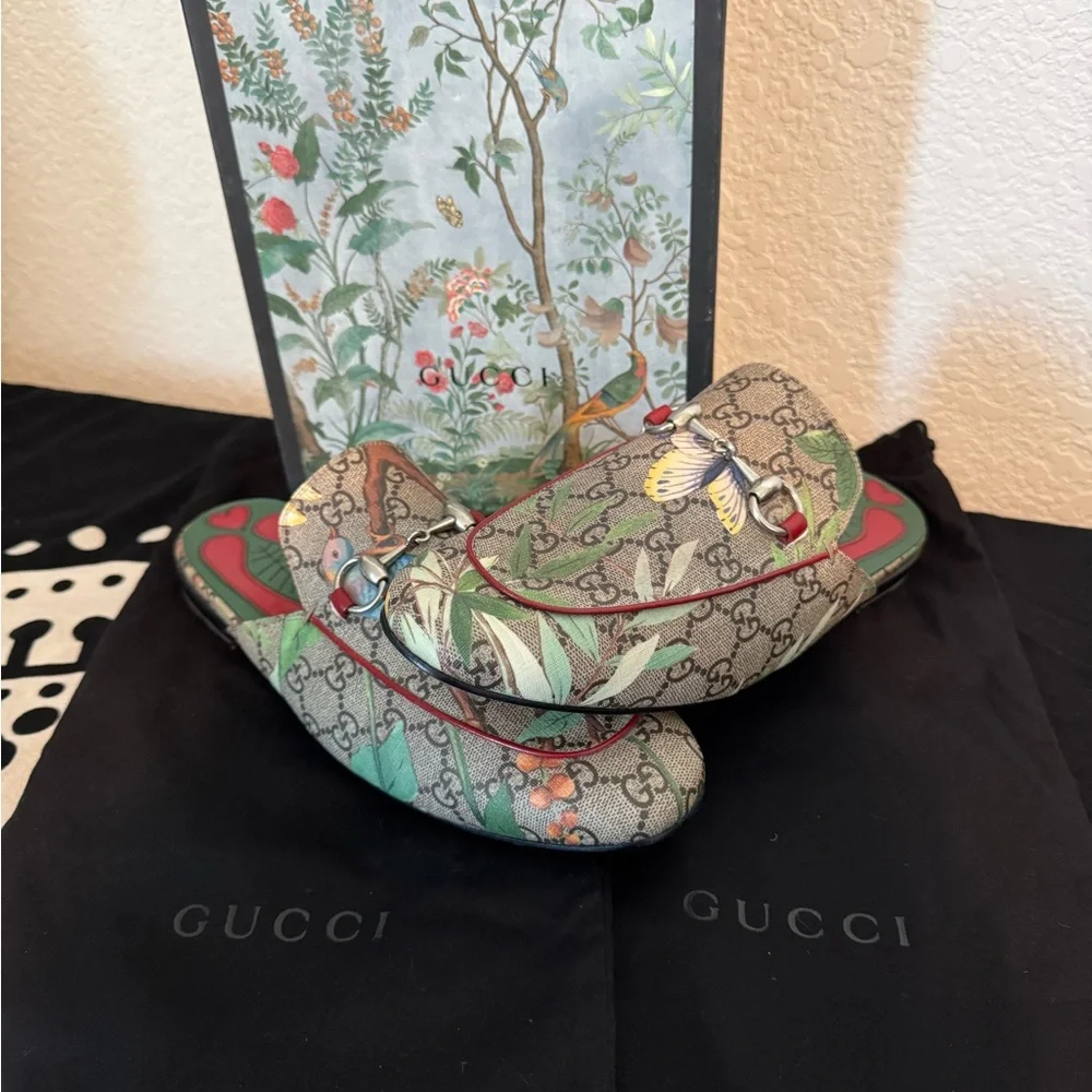 Gucci Men's Floral Print Loafers - Green and Red - Picture 1 of 11